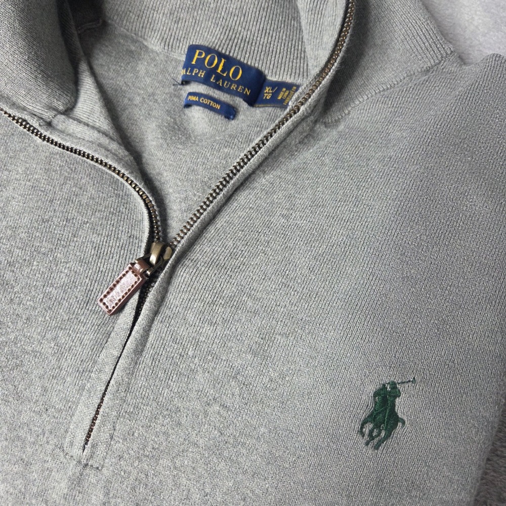 Polo Ralph Lauren Mens Pima Cotton Quarter Zip Sweater Vest Gray Green Pony